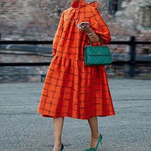 Uoozee Plaid High-Neck Midi Dress